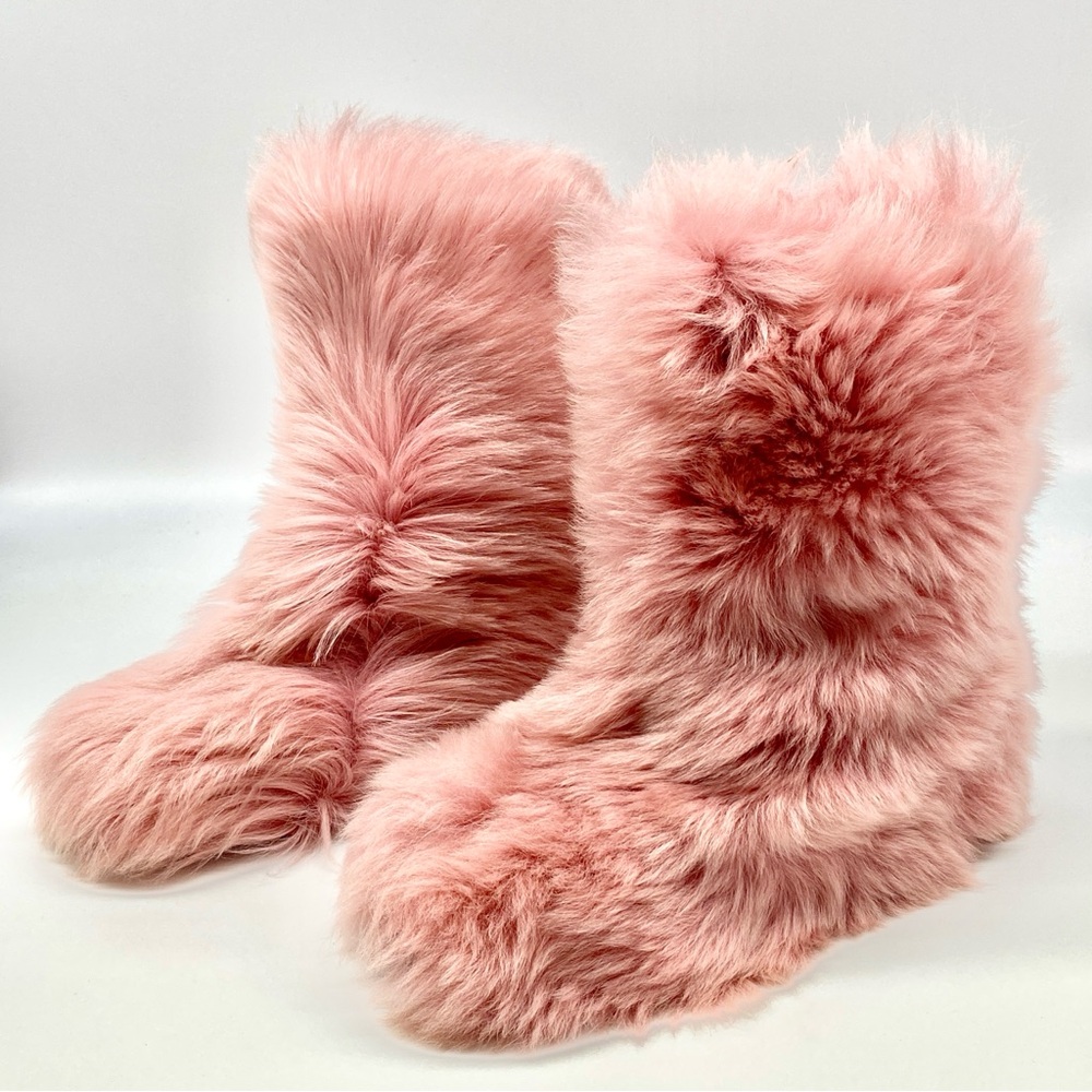 MOSCHINO CHEAP AND CHIC LEATHER PINK FUR COMBAT BOOTS PLATFORM SHOES LADIES 8.5